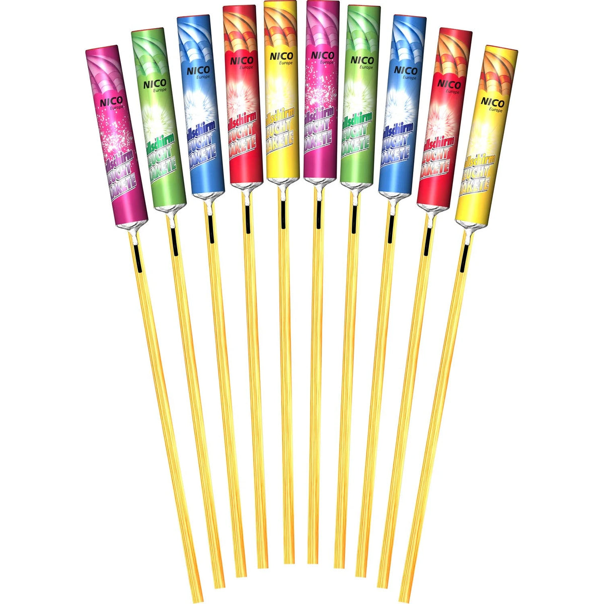 Fallschirm-Raketen 10er Pack geöffnet